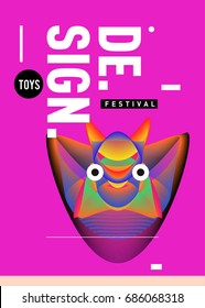 Abstract Modern Toys Design Festival Poster. Publications and Presentations Layouts Graphic Template and ideas for Poster. Vector Illustration of Cartoon Head 3d forms. 
