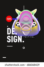 Abstract Modern Toys Design Festival Poster. Publications and Presentations Layouts Graphic Template and ideas for Poster. Vector Illustration of Cartoon Head 3d forms. 
