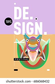 Abstract Modern Toys Design Festival Poster. Publications and Presentations Layouts Graphic Template and ideas for Poster. Vector Illustration of Cartoon Head 3d forms. 
