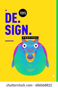 Abstract Modern Toys Design Festival Poster. Publications and Presentations Layouts Graphic Template and ideas for Poster. Vector Illustration of Cartoon Head 3d forms. 
