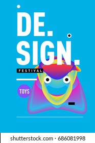 Abstract Modern Toys Design Festival Poster. Publications and Presentations Layouts Graphic Template and ideas for Poster. Vector Illustration of Cartoon Head 3d forms. 