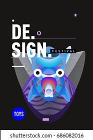 Abstract Modern Toys Design Festival Poster. Publications and Presentations Layouts Graphic Template and ideas for Poster. Vector Illustration of Cartoon Head 3d forms. 