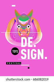 Abstract Modern Toys Design Festival Poster. Publications and Presentations Layouts Graphic Template and ideas for Poster. Vector Illustration of Cartoon Head 3d forms. 