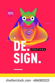 Abstract Modern Toys Design Festival Poster. Publications and Presentations Layouts Graphic Template and ideas for Poster. Vector Illustration of Cartoon Head 3d forms. 