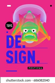 Abstract Modern Toys Design Festival Poster. Publications and Presentations Layouts Graphic Template and ideas for Poster. Vector Illustration of Cartoon Head 3d forms. 