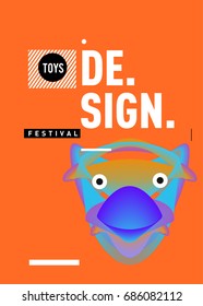 Abstract Modern Toys Design Festival Poster. Publications and Presentations Layouts Graphic Template and ideas for Poster. Vector Illustration of Cartoon Head 3d forms. 