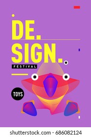 Abstract Modern Toys Design Festival Poster. Publications and Presentations Layouts Graphic Template and ideas for Poster. Vector Illustration of Cartoon Head 3d forms. 