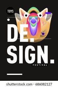 Abstract Modern Toys Design Festival Poster. Publications and Presentations Layouts Graphic Template and ideas for Poster. Vector Illustration of Cartoon Head 3d forms. 