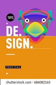Abstract Modern Toys Design Festival Poster. Publications and Presentations Layouts Graphic Template and ideas for Poster. Vector Illustration of Cartoon Head 3d forms. 