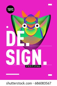 Abstract Modern Toys Design Festival Poster. Publications and Presentations Layouts Graphic Template and ideas for Poster. Vector Illustration of Cartoon Head 3d forms. 