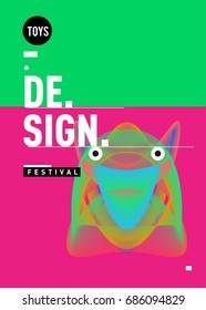 Abstract Modern Toys Design Festival Poster. Publications and Presentations Layouts Graphic Template and ideas for Poster. Vector Illustration of Cartoon Head 3d forms. 