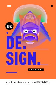 Abstract Modern Toys Design Festival Poster. Publications and Presentations Layouts Graphic Template and ideas for Poster. Vector Illustration of Cartoon Head 3d forms. 