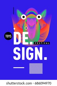 Abstract Modern Toys Design Festival Poster. Publications and Presentations Layouts Graphic Template and ideas for Poster. Vector Illustration of Cartoon Head 3d forms. 
