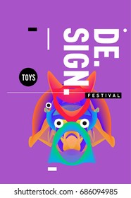 Abstract Modern Toys Design Festival Poster. Publications and Presentations Layouts Graphic Template and ideas for Poster. Vector Illustration of Cartoon Head 3d forms. 