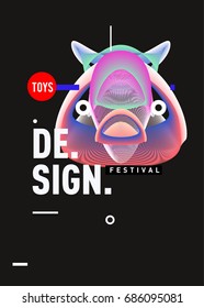 Abstract Modern Toys Design Festival Poster. Publications and Presentations Layouts Graphic Template and ideas for Poster. Vector Illustration of Cartoon Head 3d forms. 