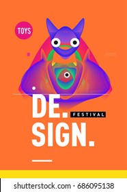 Abstract Modern Toys Design Festival Poster. Publications and Presentations Layouts Graphic Template and ideas for Poster. Vector Illustration of Cartoon Head 3d forms. 