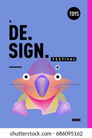 Abstract Modern Toys Design Festival Poster. Publications and Presentations Layouts Graphic Template and ideas for Poster. Vector Illustration of Cartoon Head 3d forms. 