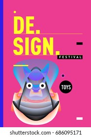 Abstract Modern Toys Design Festival Poster. Publications and Presentations Layouts Graphic Template and ideas for Poster. Vector Illustration of Cartoon Head 3d forms. 