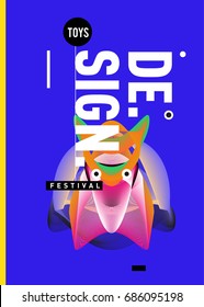 Abstract Modern Toys Design Festival Poster. Publications and Presentations Layouts Graphic Template and ideas for Poster. Vector Illustration of Cartoon Head 3d forms. 