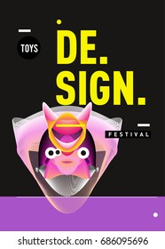 Abstract Modern Toys Design Festival Poster. Publications and Presentations Layouts Graphic Template and ideas for Poster. Vector Illustration of Cartoon Head 3d forms. 