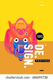 Abstract Modern Toys Design Festival Poster. Publications and Presentations Layouts Graphic Template and ideas for Poster. Vector Illustration of Cartoon Head 3d forms. 