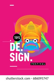 Abstract Modern Toys Design Festival Poster. Publications and Presentations Layouts Graphic Template and ideas for Poster. Vector Illustration of Cartoon Head 3d forms. 