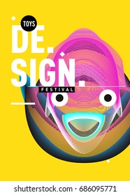 Abstract Modern Toys Design Festival Poster. Publications and Presentations Layouts Graphic Template and ideas for Poster. Vector Illustration of Cartoon Head 3d forms. 