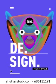 Abstract Modern Toys Design Festival Poster. Publications and Presentations Layouts Graphic Template and ideas for Poster. Vector Illustration of Cartoon Head 3d forms. 