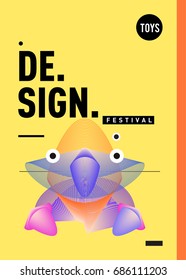 Abstract Modern Toys Design Festival Poster. Publications and Presentations Layouts Graphic Template and ideas for Poster. Vector Illustration of Cartoon Head 3d forms. 