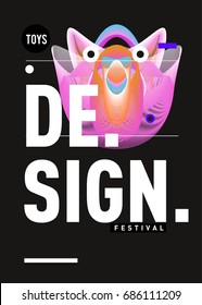Abstract Modern Toys Design Festival Poster. Publications and Presentations Layouts Graphic Template and ideas for Poster. Vector Illustration of Cartoon Head 3d forms. 