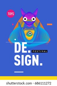 Abstract Modern Toys Design Festival Poster. Publications and Presentations Layouts Graphic Template and ideas for Poster. Vector Illustration of Cartoon Head 3d forms. 