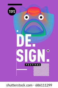 Abstract Modern Toys Design Festival Poster. Publications and Presentations Layouts Graphic Template and ideas for Poster. Vector Illustration of Cartoon Head 3d forms. 