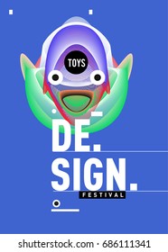 Abstract Modern Toys Design Festival Poster. Publications and Presentations Layouts Graphic Template and ideas for Poster. Vector Illustration of Cartoon Head 3d forms. 