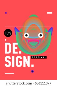 Abstract Modern Toys Design Festival Poster. Publications and Presentations Layouts Graphic Template and ideas for Poster. Vector Illustration of Cartoon Head 3d forms. 