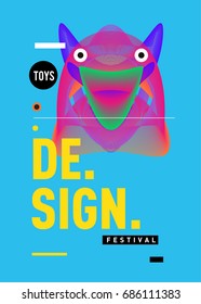 Abstract Modern Toys Design Festival Poster. Publications and Presentations Layouts Graphic Template and ideas for Poster. Vector Illustration of Cartoon Head 3d forms. 