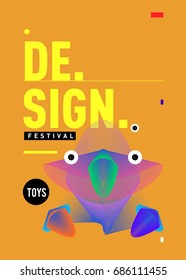 Abstract Modern Toys Design Festival Poster. Publications and Presentations Layouts Graphic Template and ideas for Poster. Vector Illustration of Cartoon Head 3d forms. 