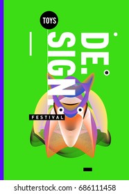 Abstract Modern Toys Design Festival Poster. Publications and Presentations Layouts Graphic Template and ideas for Poster. Vector Illustration of Cartoon Head 3d forms. 