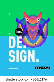 Abstract Modern Toys Design Festival Poster. Publications and Presentations Layouts Graphic Template and ideas for Poster. Vector Illustration of Cartoon Head 3d forms. 
