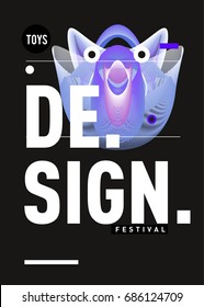 Abstract Modern Toys Design Festival Poster. Publications and Presentations Layouts Graphic Template and ideas for Poster. Vector Illustration of Cartoon Head 3d forms. 
