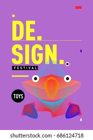 Abstract Modern Toys Design Festival Poster. Publications and Presentations Layouts Graphic Template and ideas for Poster. Vector Illustration of Cartoon Head 3d forms. 
