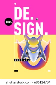 Abstract Modern Toys Design Festival Poster. Publications and Presentations Layouts Graphic Template and ideas for Poster. Vector Illustration of Cartoon Head 3d forms. 
