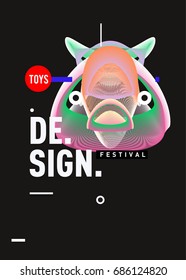 Abstract Modern Toys Design Festival Poster. Publications and Presentations Layouts Graphic Template and ideas for Poster. Vector Illustration of Cartoon Head 3d forms. 
