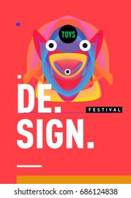 Abstract Modern Toys Design Festival Poster. Publications and Presentations Layouts Graphic Template and ideas for Poster. Vector Illustration of Cartoon Head 3d forms. 
