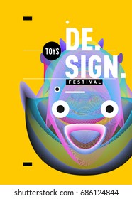 Abstract Modern Toys Design Festival Poster. Publications and Presentations Layouts Graphic Template and ideas for Poster. Vector Illustration of Cartoon Head 3d forms. 
