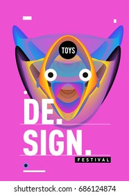 Abstract Modern Toys Design Festival Poster. Publications and Presentations Layouts Graphic Template and ideas for Poster. Vector Illustration of Cartoon Head 3d forms. 
