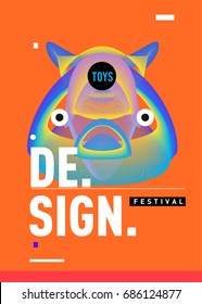 Abstract Modern Toys Design Festival Poster. Publications and Presentations Layouts Graphic Template and ideas for Poster. Vector Illustration of Cartoon Head 3d forms. 
