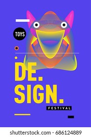 Abstract Modern Toys Design Festival Poster. Publications and Presentations Layouts Graphic Template and ideas for Poster. Vector Illustration of Cartoon Head 3d forms. 
