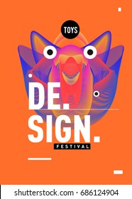 Abstract Modern Toys Design Festival Poster. Publications and Presentations Layouts Graphic Template and ideas for Poster. Vector Illustration of Cartoon Head 3d forms. 
