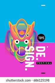 Abstract Modern Toys Design Festival Poster. Publications and Presentations Layouts Graphic Template and ideas for Poster. Vector Illustration of Cartoon Head 3d forms. 
