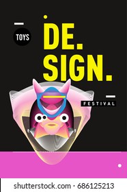 Abstract Modern Toys Design Festival Poster. Publications and Presentations Layouts Graphic Template and ideas for Poster. Vector Illustration of Cartoon Head 3d forms. 